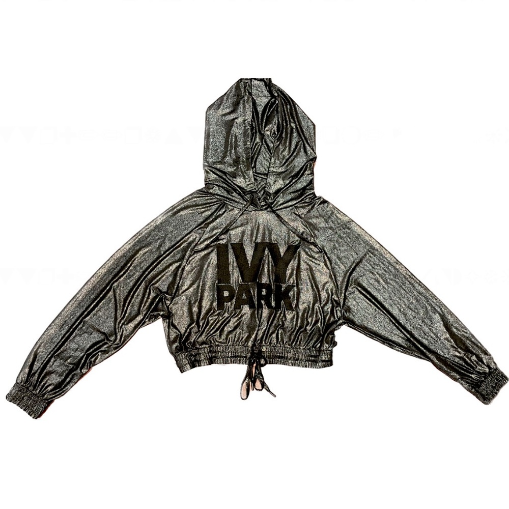 Ivy Park (Orginal) Shimmer Glitter Black Silver Crop Hoodie in size Large